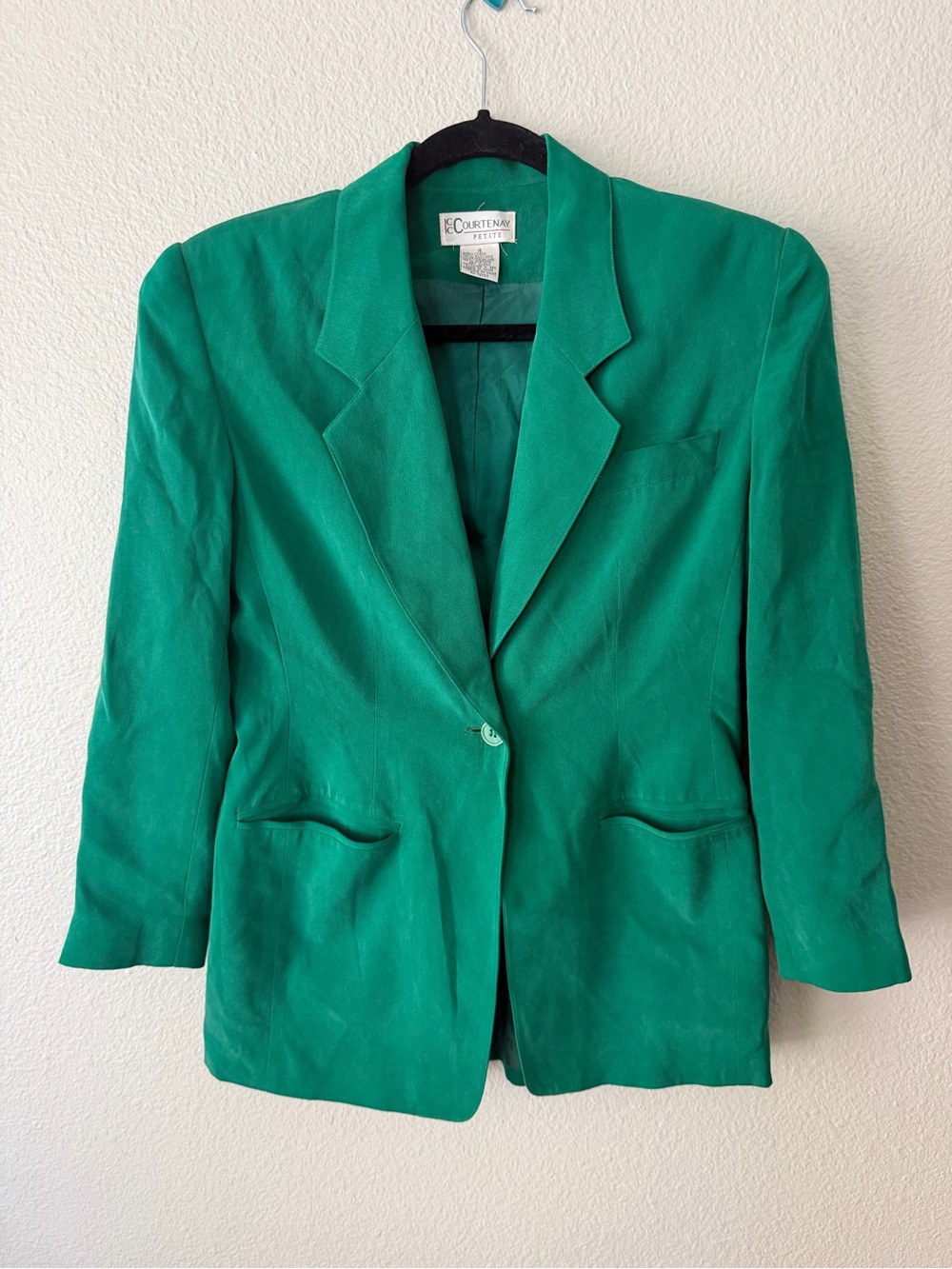 Courtenay Vintage 100% Silk Emerald Green Single-Button Blazer Size 4